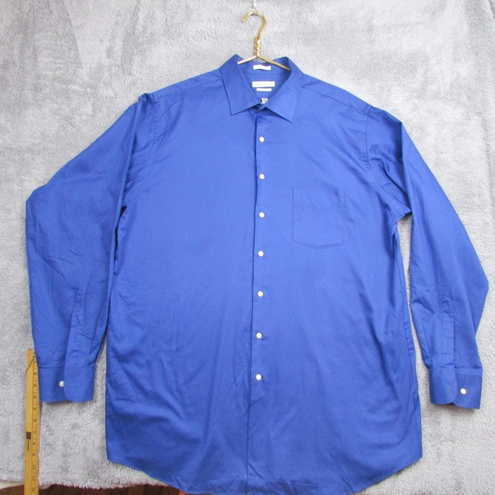 Van Heusen Dress Shirt‎ Mens 18 37/38 Tall Blue Sateen Wrinkle Free Long Sleeve